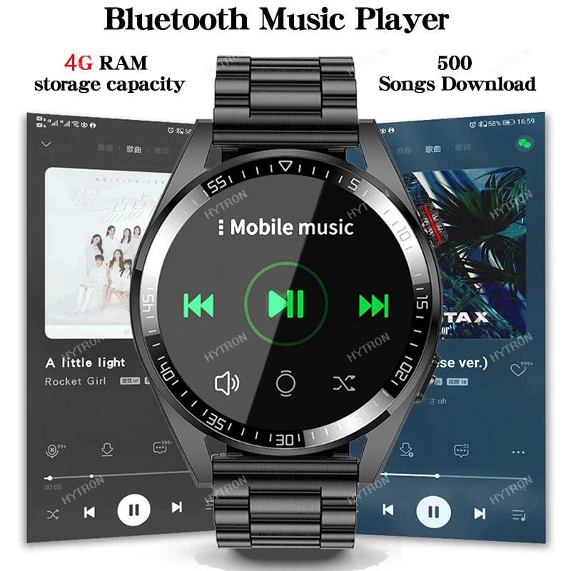 New Smart Watch Mens 4G Memory Local Music Player 466*466 AMOLED Screen Bluetooth Call Sports Man Smartwatch For Samsung Huawei SARAOU