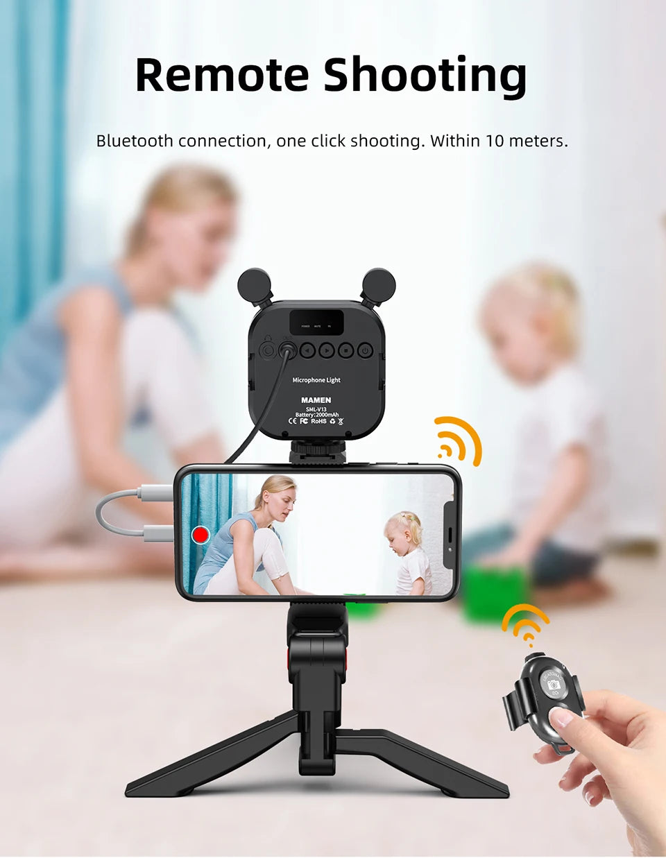 MAMEN Vlogging Kit – Microphone, LED & Tripod | Ideal for YouTube, TikTok & Live