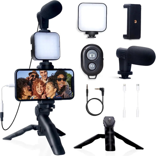 Smartphone Vlogging Kit for iPhone Android with Tripod Mini Microphone Starter Vlog kit for TikTok Live Stream Video YouTube