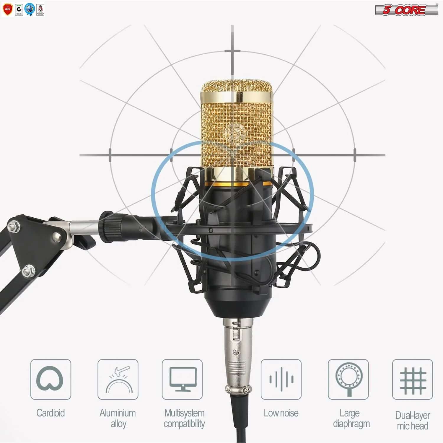  Microphone Kit W/ Arm Stand Game Chat Audio Recording Computer REC SET